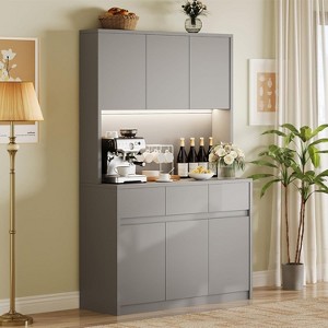 71" Modern Kitchen Pantry Cabinet, with Led Lights, Power Outlets, Adjustable Shelves, Handless Design - 1 of 4