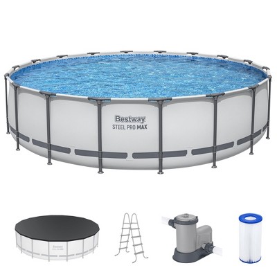 Bestway Steel Pro 15’ x 48" Round Steel Above Ground Outdoor Swimming Pool Metal Frame for Backyards, Blue