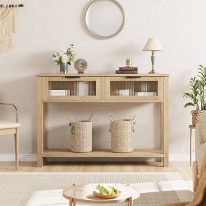 Console Table with Glass Drawers, Farmhouse Sofa Table, Entryway Table with Storage for Living Room, Hallway, Foyer - 1 of 4