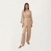 Anna-Kaci Lounge Women's 2-Piece Set Satin Wrap Long Sleeve Belted Top and Wide Leg Pants - 3 of 4