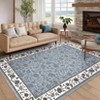 Washable Floral Print Geometric Bordered Rugs for Living Room, Ultra Thin Non Slip Retro Accent Large Carpet for Bedroom Dining Room - 2 of 4