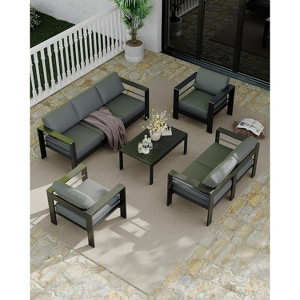 Outdoor Patio Furniture Set, Aluminum Outdoor Sofa with Removable Cushions & Aluminum Tube Coffee Table, Modern Patio Conversation - 1 of 4