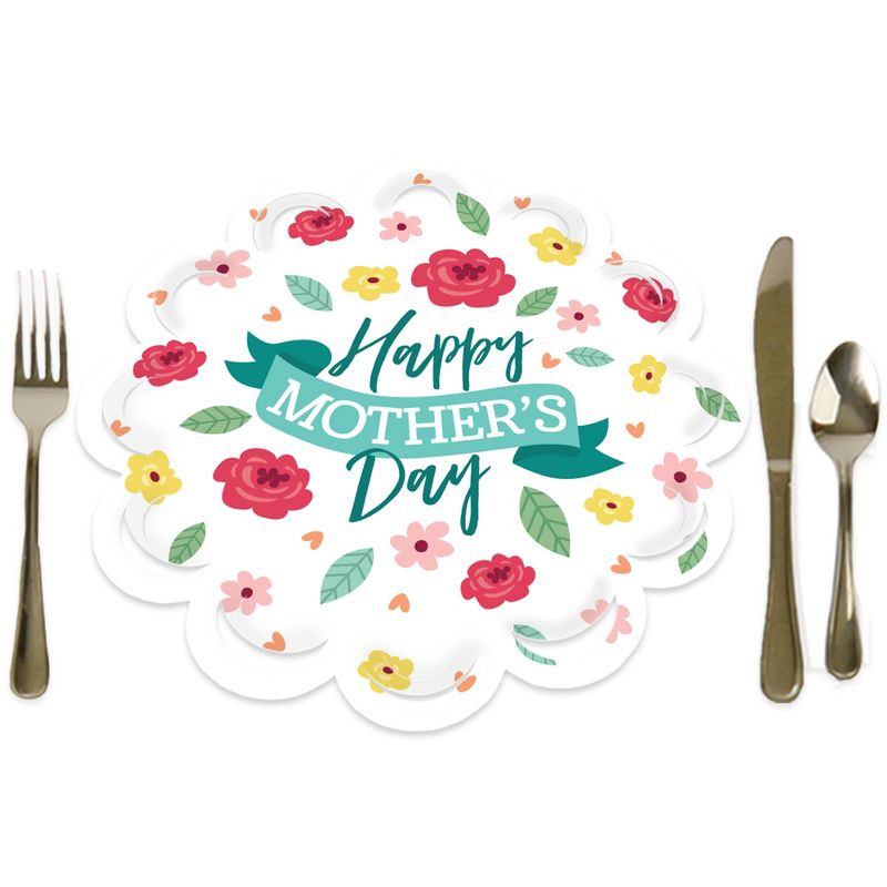 Big Dot of Happiness Colorful Floral Happy Mother's Day - We Love Mom Party Round Table Decorations - Paper Chargers - Place Setting For 12, 1 of 10