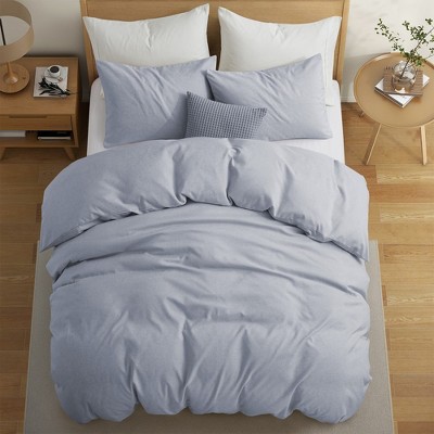 Image of Peace Nest Solid Faux Linen Duvet Cover Set, Serenity Blue, Full/Queen