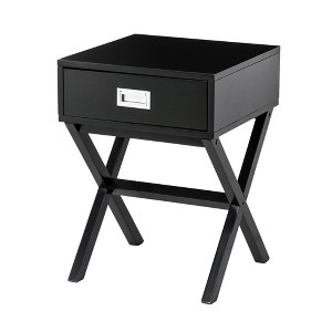 Wooden X-Leg End Table with 1 Drawer Black - Glitzhome - 1 of 4
