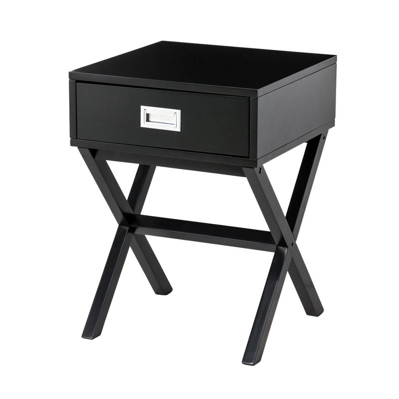Wooden X-Leg End Table with 1 Drawer Black - Glitzhome, 1 of 8