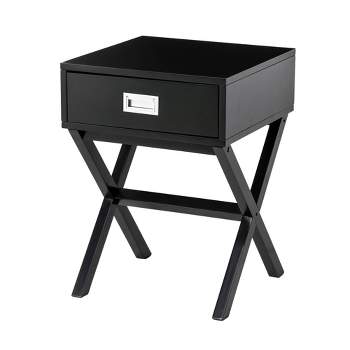 Wooden X-Leg End Table with 1 Drawer Black - Glitzhome