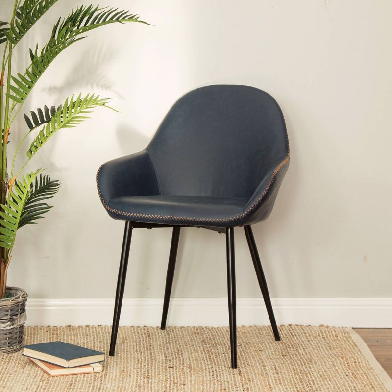 Set of 2 Mid Century Modern Vintage Leatherette Dining Armchair Navy Blue - Glitzhome, 3 of 9