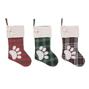 Transpac Plush Plaid Pet Stocking Set of 3 Christmas Home Decorations - 1 of 1