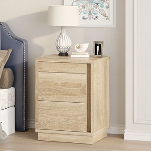 Famapy Light Oak Nightstand with Side Sliding Door,NFC Lock & Foot - Kick Drawer,3-in-1 Coffee Table,Side Table for Bedroom & Living Room - 1 of 4