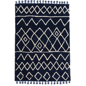 5'x7' Marrakech Zag Rug Blue/Ivory - Linon: Contemporary Zig Zag Pattern, Medium Pile, Handmade, Indoor Use - 1 of 4