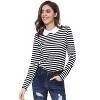 INSPIRE CHIC Women's Long Sleeves Contrast Peter Pan Collar Striped Blouse Top - 3 of 4