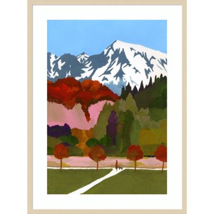 31" x 41" Autumn leaves and Snow Mountains by Hiroyuki Izutsu Wood Framed Wall Art Print - Amanti Art - 1 of 4