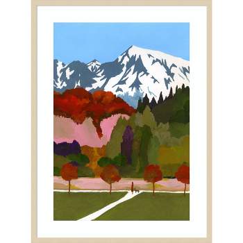 31" x 41" Autumn leaves and Snow Mountains by Hiroyuki Izutsu Wood Framed Wall Art Print - Amanti Art
