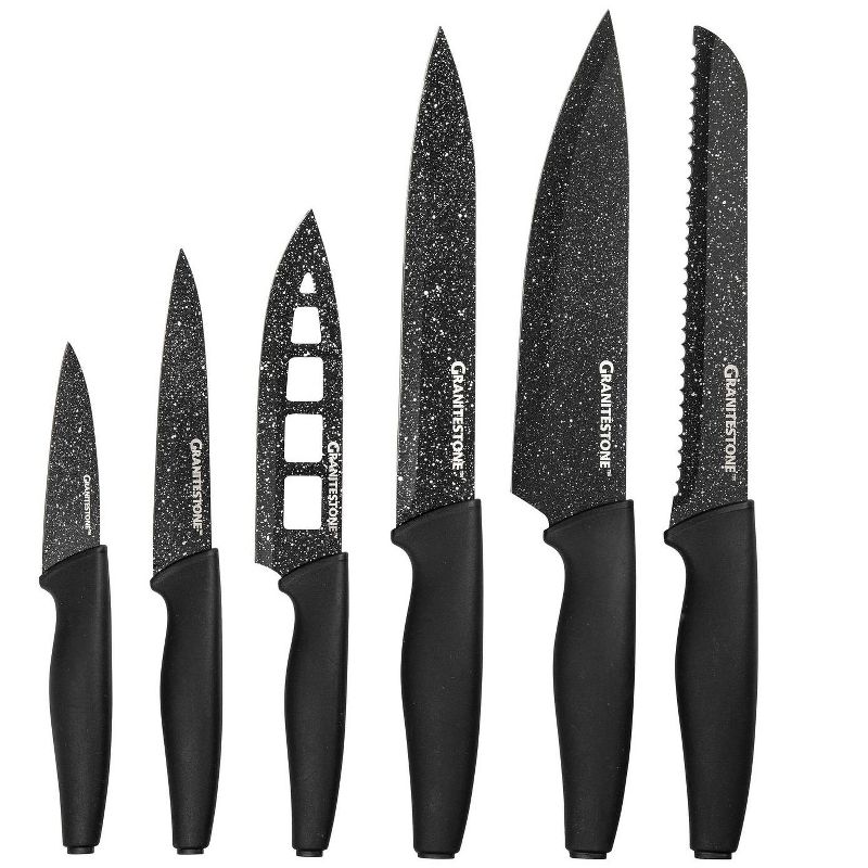 Granitestone Nutriblade 6 Piece Black Stainless Steel Knives with Easy Grip Handle, 1 of 2
