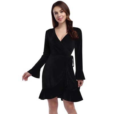 Women's V Neck Velvet Formal Elegant Evening Party Mini Dress