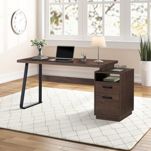 Computer Desk Modern with File Drawer and Floating Top for Home Office 65in Wide-3irtyhousy - 1 of 4