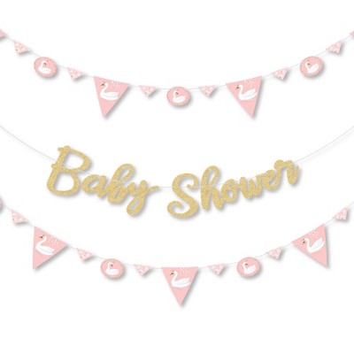 Big Dot of Happiness Swan Soiree - Swan Baby Shower Letter Banner Decor - 36 Banner Cutouts & No-Mess Real Gold Glitter Welcome Baby Banner Letters