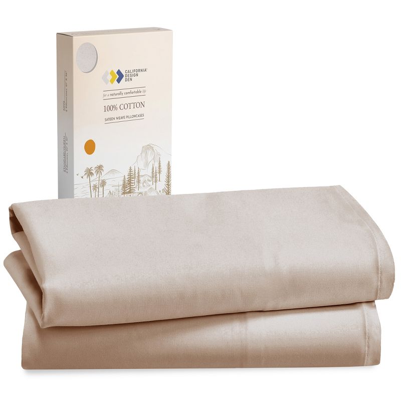 100% Cotton Pillow Cases Set of 2 Soft & Cooling Sateen Weave by California Design Den, 1 of 11