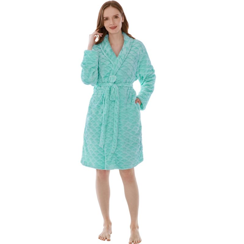 PAVILIA Short Robes for Women, Plush Soft Bathrobe Womens Lightweight, Fluffy Fuzzy Robe Knee Length, Shower Spa, 1 of 8