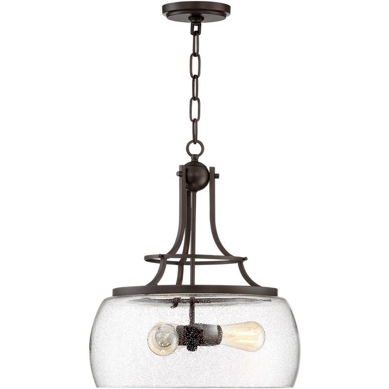 Franklin Iron Works Painted Bronze Pendant Chandelier 16" Wide Rustic Farmhouse Seeded Clear Glass LED 3-Light Fixture Dining Room, 5 of 10