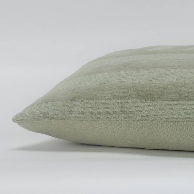 Green Cotton Velvet Embroidered Lumbar Pillow 14"x26"