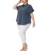 Agnes Orinda Women's Plus Size Chambray Work Roll Sleeves Buttons Down Shirts - 2 of 4
