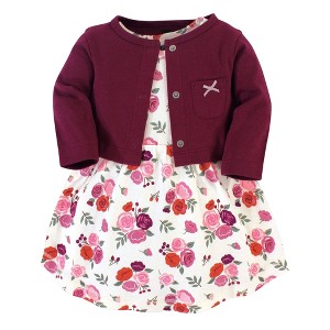 Hudson Baby Infant and Toddler Girl Cotton Dress and Cardigan 2pc Set, Fall Floral, 2 Toddler - 1 of 4