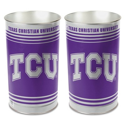 NCAA TCU Horned Frogs Waste Basket: Tin Indoor Trash Can, 13-Gallon Capacity