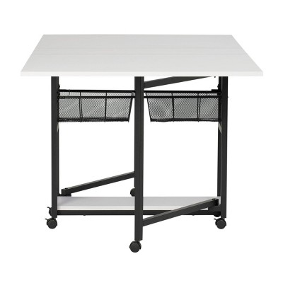 Charcoal & White Mobile Sewing Craft Table with Wire Storage