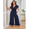 Womens Plus Size Short Sleeve Smocked Waist Wide Leg Summer Jumpsuits - 2 of 4
