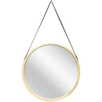 16" Pinewood Farmhouse Round Hanging Wall Mirror with Frame Leather Strap - Infinity Instruments