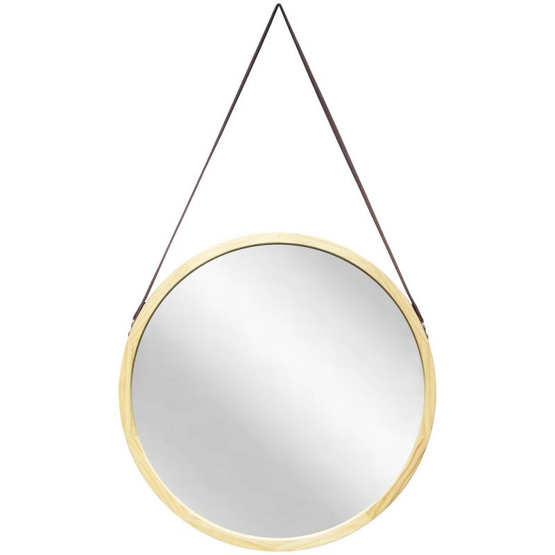 16&#34; Pinewood Farmhouse Round Hanging Wall Mirror with Frame Leather Strap - Infinity Instruments, 1 of 8