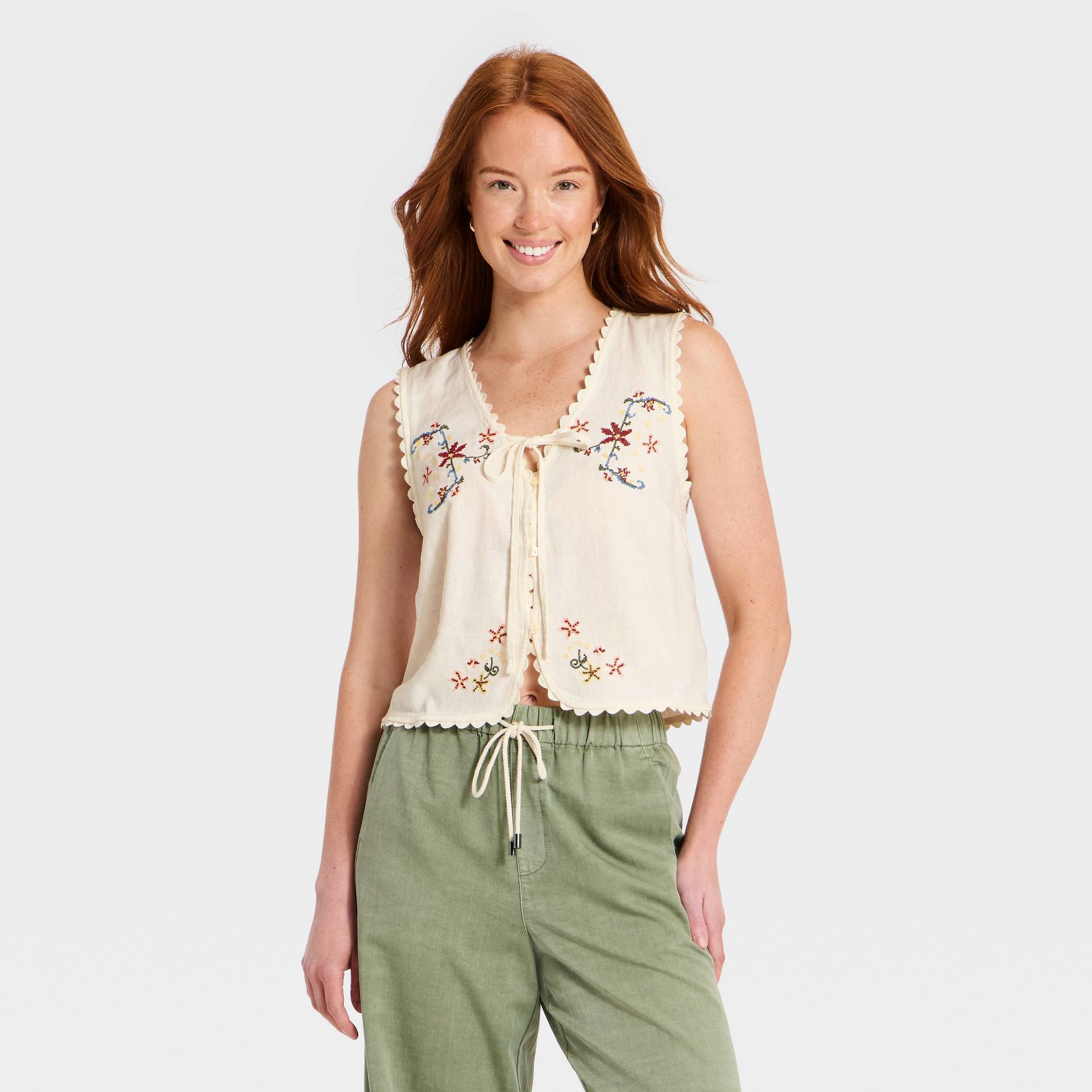 Women's Embroidered Tank Top - Universal Thread™ White
