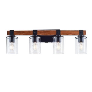 4 Light E26 Bulb Industrial Style Farmhouse Wall Light , Rustic Wood Bathroom Vanity Lights with Clear Glass - 1 of 1