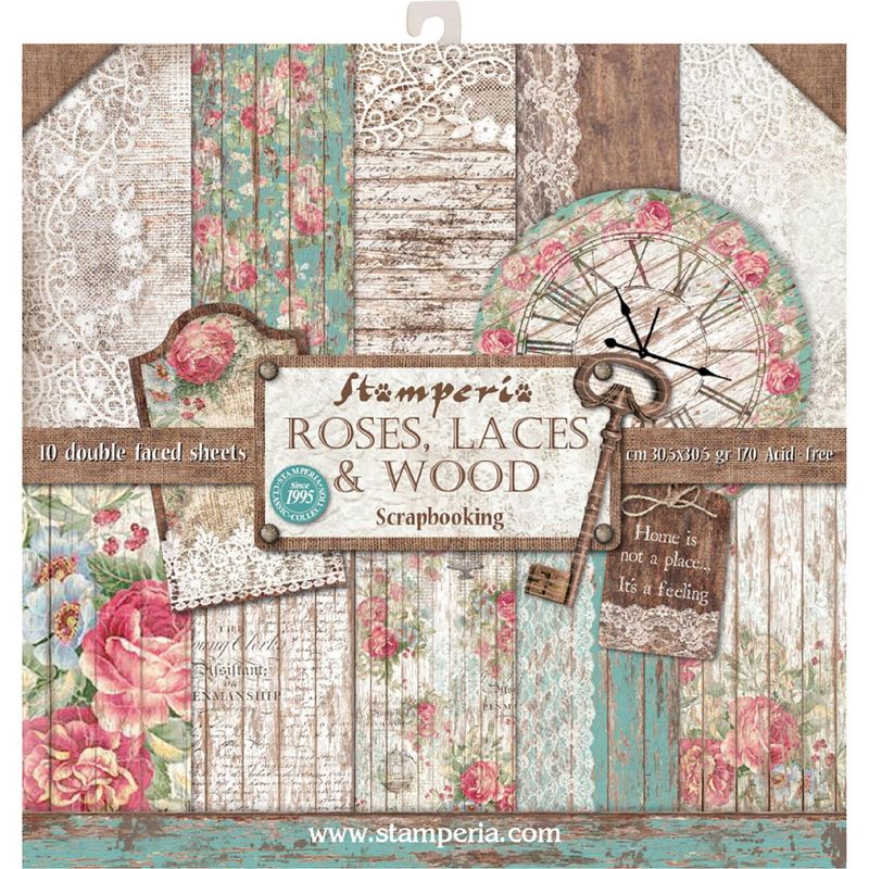 Stamperia Double-Sided Paper Pad 12"X12" 10/Pkg-Roses, Lace & Wood; 10 Designs/1 Each, 1 of 2