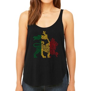LA Pop Art Women's Premium Word Art Flowy Tank Top - Rasta Lion - One Love - 1 of 4