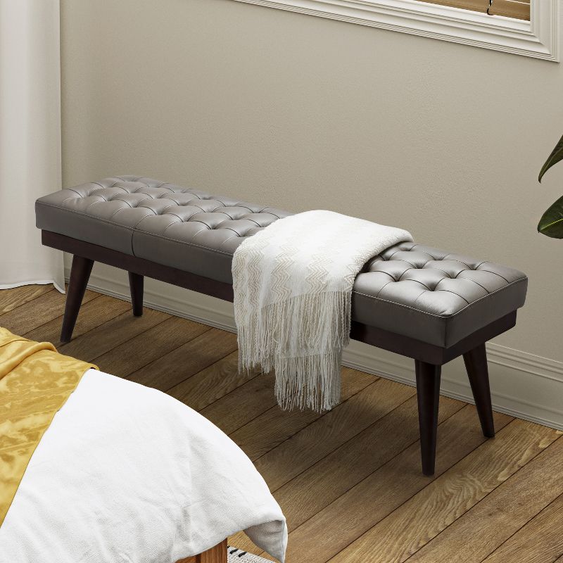 Olga 55.5" Wide Mid-century modern genuine leather Bedroom Bench |ARTFUL LIVING DESIGN, 3 of 10