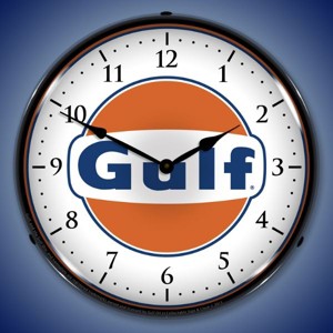 Collectable Sign & Clock | Gulf LED Wall Clock Retro/Vintage, Lighted - Great For Garage, Bar, Mancave, Gym, Office etc 14 Inches - 1 of 4