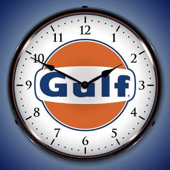 Collectable Sign & Clock | Gulf LED Wall Clock Retro/Vintage, Lighted - Great For Garage, Bar, Mancave, Gym, Office etc 14 Inches