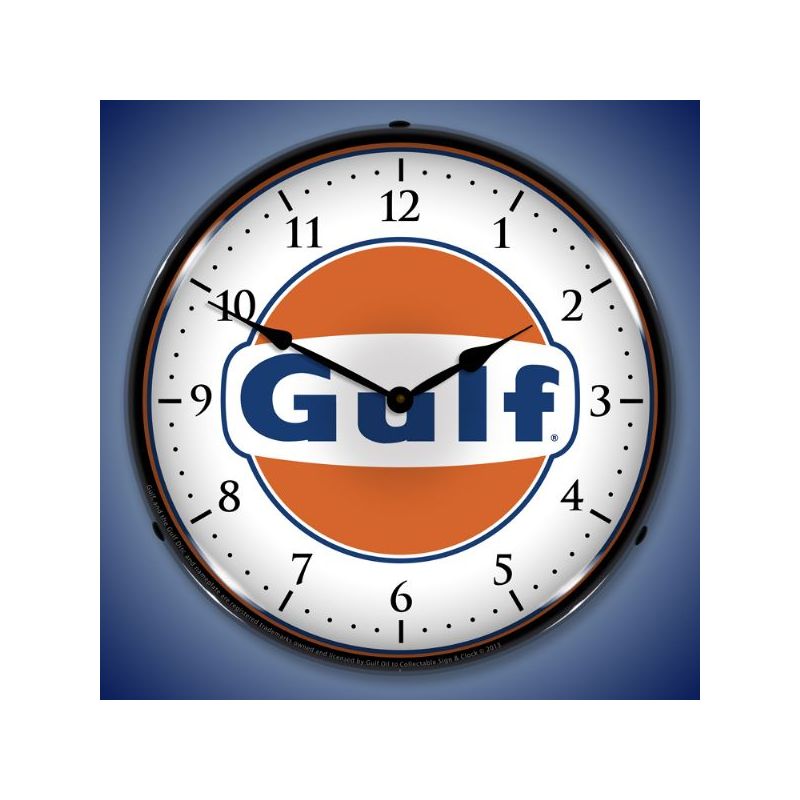 Collectable Sign & Clock | Gulf LED Wall Clock Retro/Vintage, Lighted - Great For Garage, Bar, Mancave, Gym, Office etc 14 Inches, 1 of 5