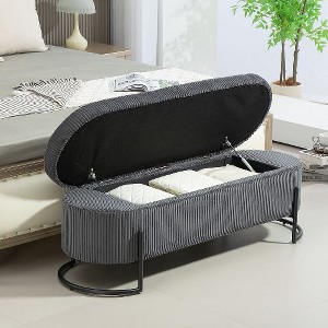 CAVINAS Oval Storage Ottoman Bench with Safety Hinge, Velvet Storage Bench with Padded Top, Multi-Functional Upholstered Bedroom End Bench - 1 of 4