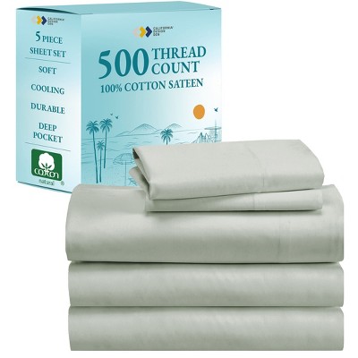 Luxury 500 Thread Count Bed Sheets Set - 100% Cotton Sateen Sheets Set, Soft, Cool & Breathable, Deep Pocket by California Design Den