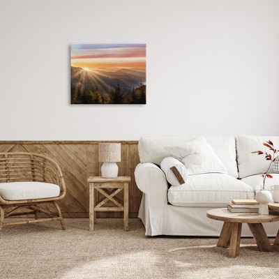 Sunrise Through Mountain Forest Skyline Canvas Wall Art