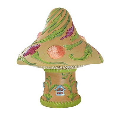 Whimsical 7.25" Beige and Green Mushroom House Figurine