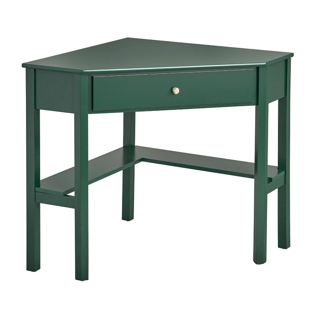 Photos - Office Desk Medford Corner Desk with Storage Green - Buylateral: Pine Wood, Open Shelv