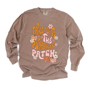 Simply Sage Market Women's Take Me To The Pumpkin Patch Flowers Long Sleeve Garment Dyed Tee - 1 of 4