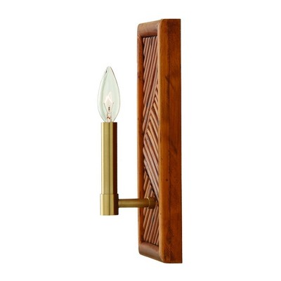 Soleil Matte Brass Dimmable Sconce with Bamboo Backplate