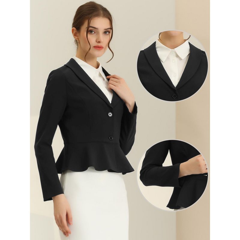 Allegra K Women's Vintage Shawl Collar Long Sleeve Ruffle Hem Work Short Blazer, 2 of 6