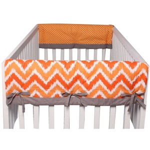 Bacati - Mix n Match Chevron/Dots Crib Rail Guard set of 2 Covers Orange/Gray - 1 of 4